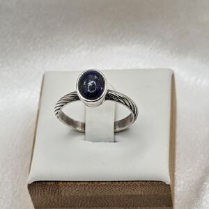 Sterling Silver 925 Natural Lapis Solitaire Ring